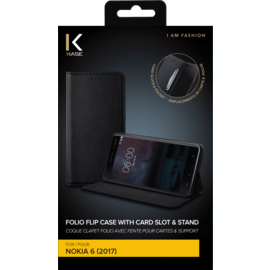 Coque clapet folio avec fente pour cartes & support pour Nokia 6 (2017), Noir