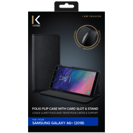 Coque clapet folio avec fente pour cartes & support pour Samsung Galaxy A6+ (2018), Noir