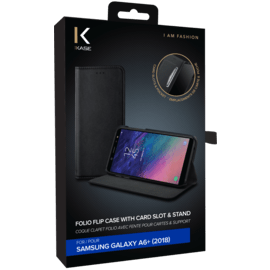 Coque clapet folio avec fente pour cartes & support pour Samsung Galaxy A6+ (2018), Noir