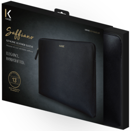 Housse en cuir véritable Saffiano pour MacBook Pro Retina Thunderbolt 3 USB-C & Macbook Air 2018 13 pouces, Minuit Noir