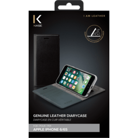 Diarycase Coque clapet en cuir véritable avec support aimanté pour Apple iPhone 6/6s, Noir Lézard