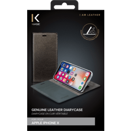 Diarycase Coque clapet en cuir véritable avec support aimanté pour Apple iPhone X, Brun doré Lézard