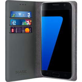 Diarycase Coque clapet en cuir véritable avec support aimanté pour Samsung Galaxy S7, Noir Lézard