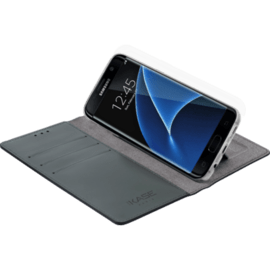 Diarycase Coque clapet en cuir véritable avec support aimanté pour Samsung Galaxy S7 Edge, Noir Lézard