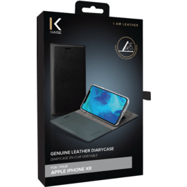 Diarycase Coque clapet en cuir véritable avec support aimanté pour Apple iPhone XR, Noir Lézard