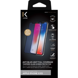 Protection d'écran en verre trempé avec Anti-lumière bleue (100% de surface couverte) pour iPhone X/XS, Noir
