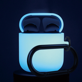 Airpod Protection en  Silicone avec mousqueton Nightglow Blue
