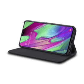 Coque clapet folio avec fente pour cartes & support pour Samsung Galaxy A40 2019, Noir