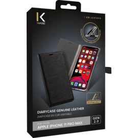 Diarycase 2.0 Etui à rabat en cuir véritable avec support magnétique pour Apple iPhone 11 Pro Max, noir minuit