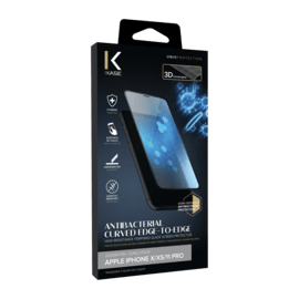 (O) Protection d’écran antibactérienne en verre trempé ultra-résistant à bords incurvés pour Apple iPhone X/XS/11 Pro, Noir