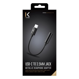 Adaptateur métallique avec prise Jack pour casque USB-C vers 3,5 mm, Noir