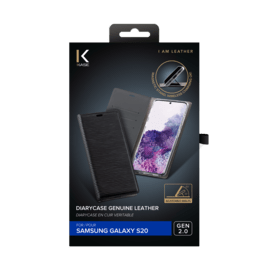 Diarycase 2.0 Coque clapet en cuir véritable avec support aimanté pour Samsung Galaxy S20, Minuit Noir 