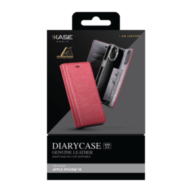 Diarycase 2.0 Coque clapet en cuir véritable avec support aimanté pour Apple iPhone 14, Rouge Bordeaux