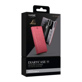 Diarycase 2.0 Coque clapet en cuir véritable avec support aimanté pour Apple iPhone 14, Rouge Bordeaux
