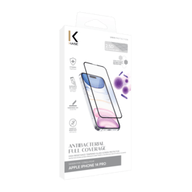 Protection d’écran antibactérienne en verre trempé ultra-résistant (100% de surface couverte) pour Apple iPhone 14 Pro, Noir