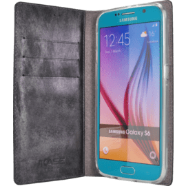 Diarycase Coque clapet en cuir véritable avec support aimanté pour Samsung Galaxy S6, motif serpent, Noir