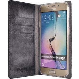 Diarycase Coque clapet en cuir véritable avec support aimanté pour Samsung Galaxy S6 Edge, motif serpent, Noir