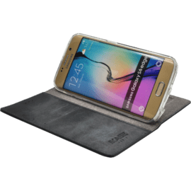 Diarycase Coque clapet en cuir véritable avec support aimanté pour Samsung Galaxy S6 Edge, motif serpent, Noir