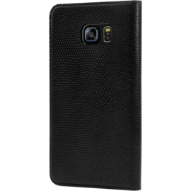 Diarycase Coque clapet en cuir véritable avec support aimanté pour Samsung Galaxy S6 Edge Plus, Noir Lézard