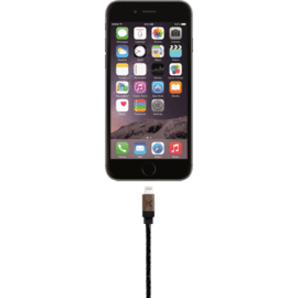 Câble Lightning certifié MFi Apple Charge/Sync (0.3M) Cuir veritable Bois de Noyer Noir
