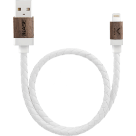 Câble Lightning certifié MFi Apple Charge/Sync (0.3M) Cuir veritable Bois de Noyer Blanc
