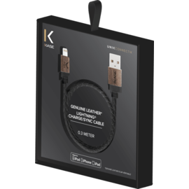 Câble Lightning certifié MFi Apple Charge/Sync (0.3M) Cuir veritable Bois de Noyer Noir