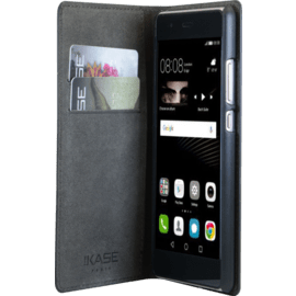 (D) Coque clapet avec pochettes CB & stand pour Huawei P9, Noir