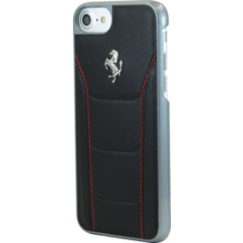 Étui en cuir véritable Ferrari 488 pour Apple iPhone 6 / 6s / 7/8 / SE 2020, cheval noir / argent