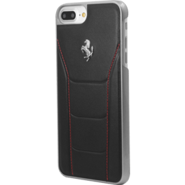 Ferrari 488 Coque en cuir veritable pour Apple iPhone 6 Plus/ 6s Plus/ 7 Plus/ 8 Plus, Noir/Logo cheval argent 