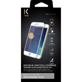 Protection d'écran en verre trempé avec Anti-lumière bleue (100% de surface couverte) pour iPhone 7 Plus, Blanc