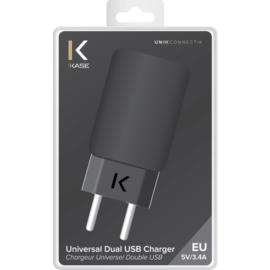 Chargeur Universel Double USB (EU) 3.4A, Noir de Jais