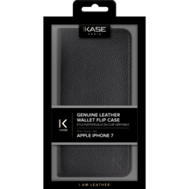 Étui portefeuille en cuir véritable pour Apple iPhone 7/8, cuir de Veau Shrunken Noir