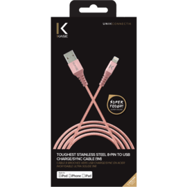 Câble Lightning Certifié MFi Apple vers USB Charge/Sync en Acier Inoxydable Ultra Solide (1M), Or Rose 