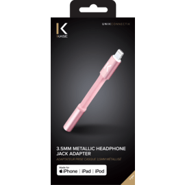 Adaptateur Lightning certifié MFi Apple vers prise casque 3,5mm métallisé, Or Rose