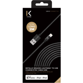 Câble Lightning® certifié MFi Apple vers USB tressé métallisé Charge/Sync (2M), Noir