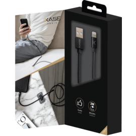 Câble Lightning® certifié MFi Apple vers USB tressé métallisé Charge/Sync (2M), Noir