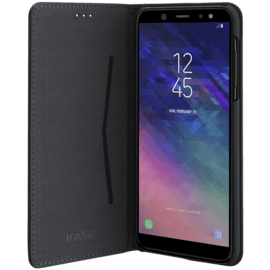 Coque clapet folio avec fente pour cartes & support pour Samsung Galaxy A6+ (2018), Noir