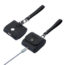 Coque Apple Airpods en cuir véritable fabriquée à la main avec sangle, Noir