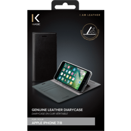 Diarycase Coque clapet en cuir véritable avec support aimanté pour Apple iPhone 7/8/SE 2020/SE 2022, Noir Lézard