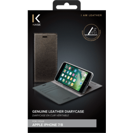 Diarycase Coque clapet en cuir véritable avec support aimanté pour Apple iPhone 7/8/SE 2020/SE 2022, Brun doré Lézard
