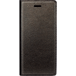Diarycase Coque clapet en cuir véritable avec support aimanté pour Apple iPhone 7/8/SE 2020/SE 2022, Brun doré Lézard