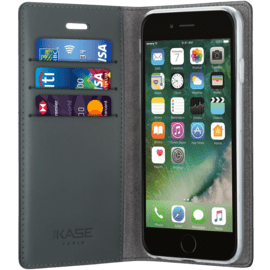 Diarycase Coque clapet en cuir véritable avec support aimanté pour Apple iPhone 7/8/SE 2020/SE 2022, Noir Lézard