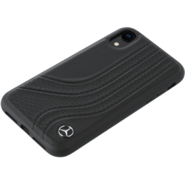 Mercedes-Benz New Bow II Coque en cuir véritable perforé pour Apple iPhone XR, Noir 
