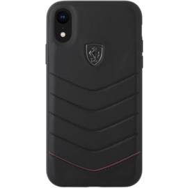 Ferrari Coque en cuir véritable matelassé pour Apple iPhone XR, Noir