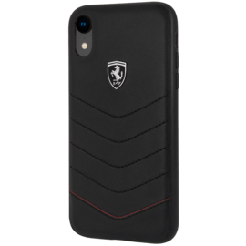 Ferrari Coque en cuir véritable matelassé pour Apple iPhone XR, Noir