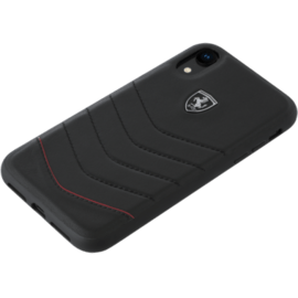 Ferrari Coque en cuir véritable matelassé pour Apple iPhone XR, Noir