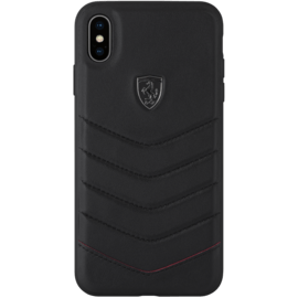 Ferrari Coque en cuir véritable matelassé pour Apple iPhone XS Max, Noir