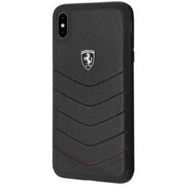 Ferrari Coque en cuir véritable matelassé pour Apple iPhone XS Max, Noir