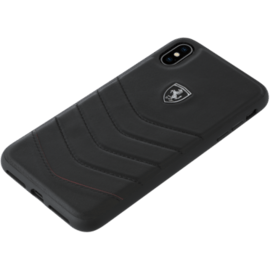 Ferrari Coque en cuir véritable matelassé pour Apple iPhone XS Max, Noir