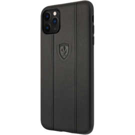 Coque Ferrari Off Track en cuir véritable pour Apple iPhone 11 Pro Max, Noire
